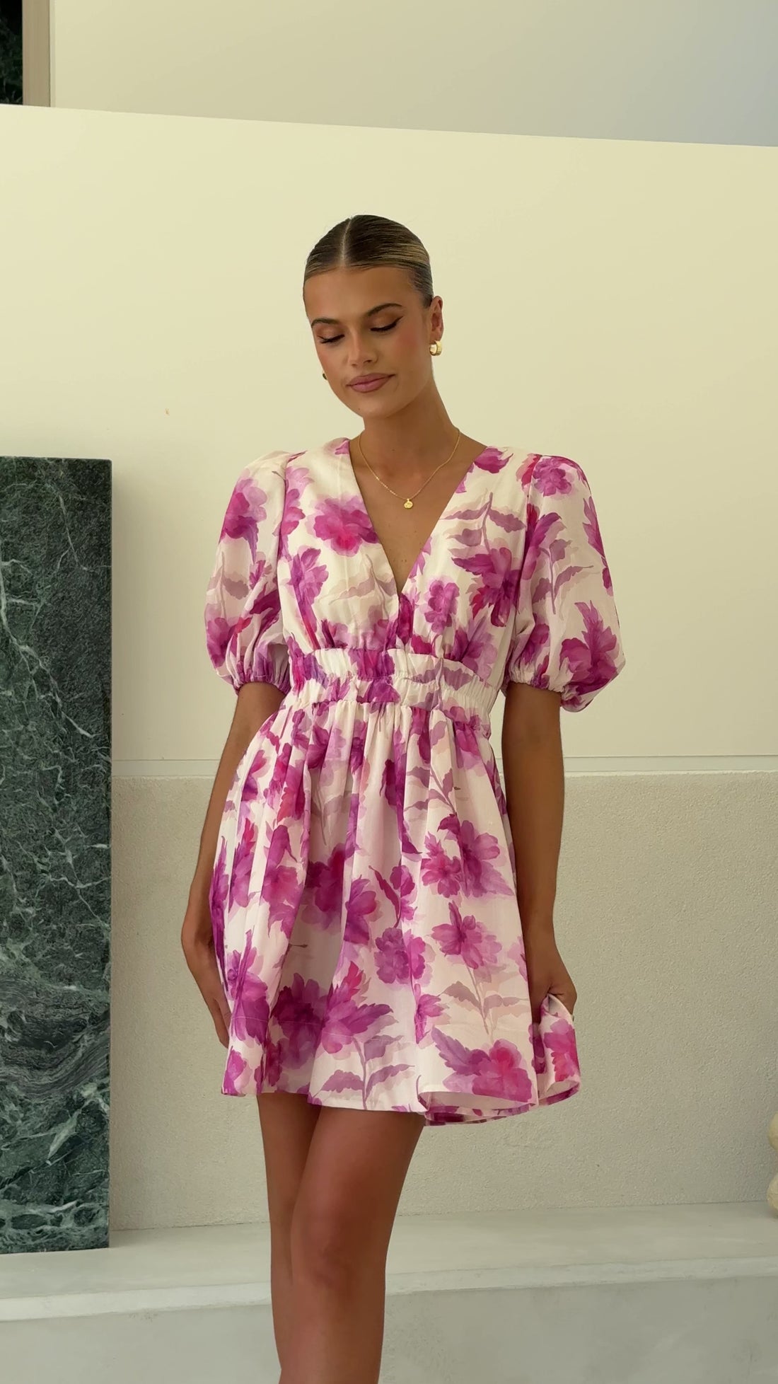 Erin Mini Dress - Pink Floral - Billy J