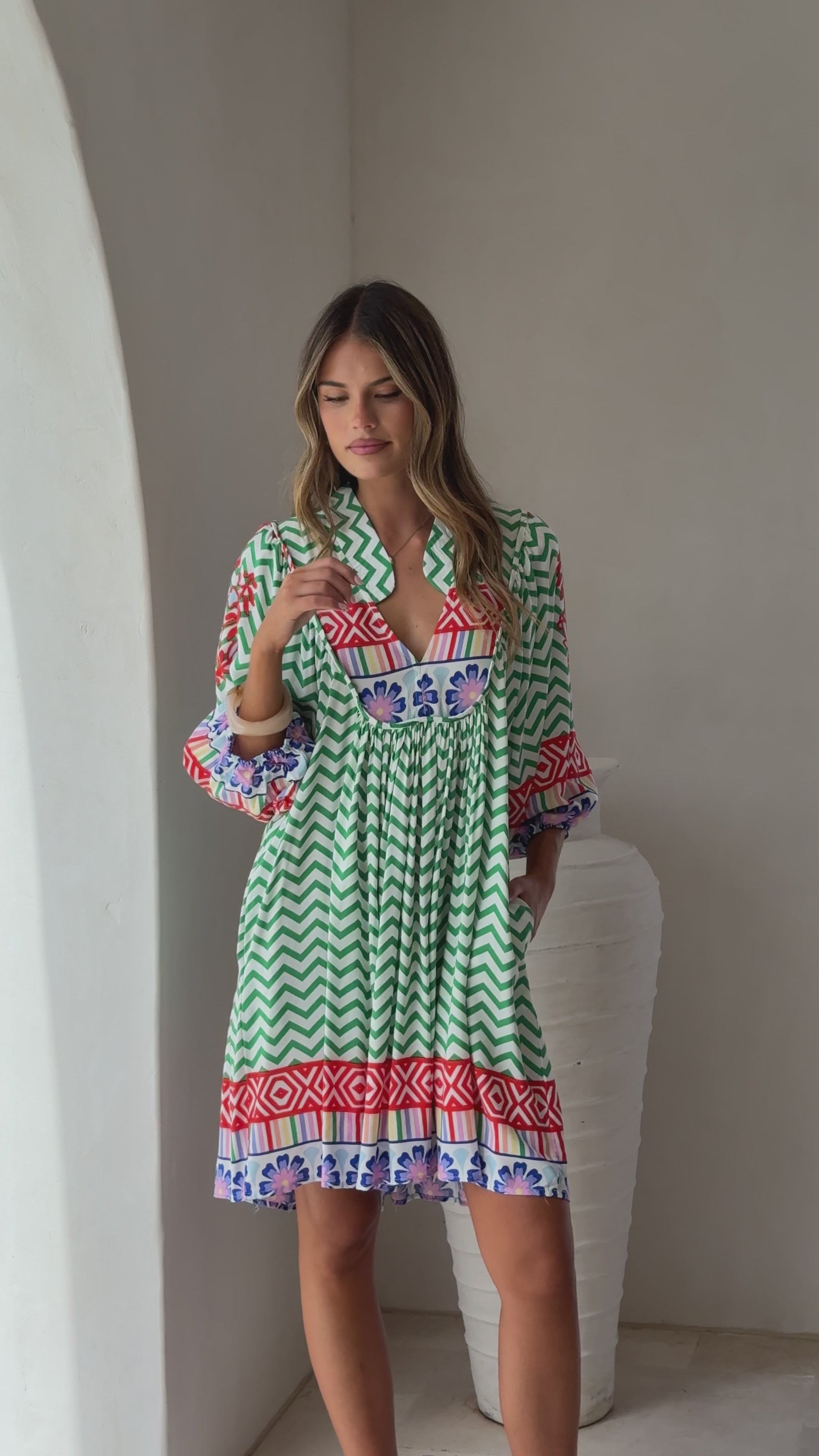 Load video: Boheme Mini Dress - Ziggy Print - Billy J