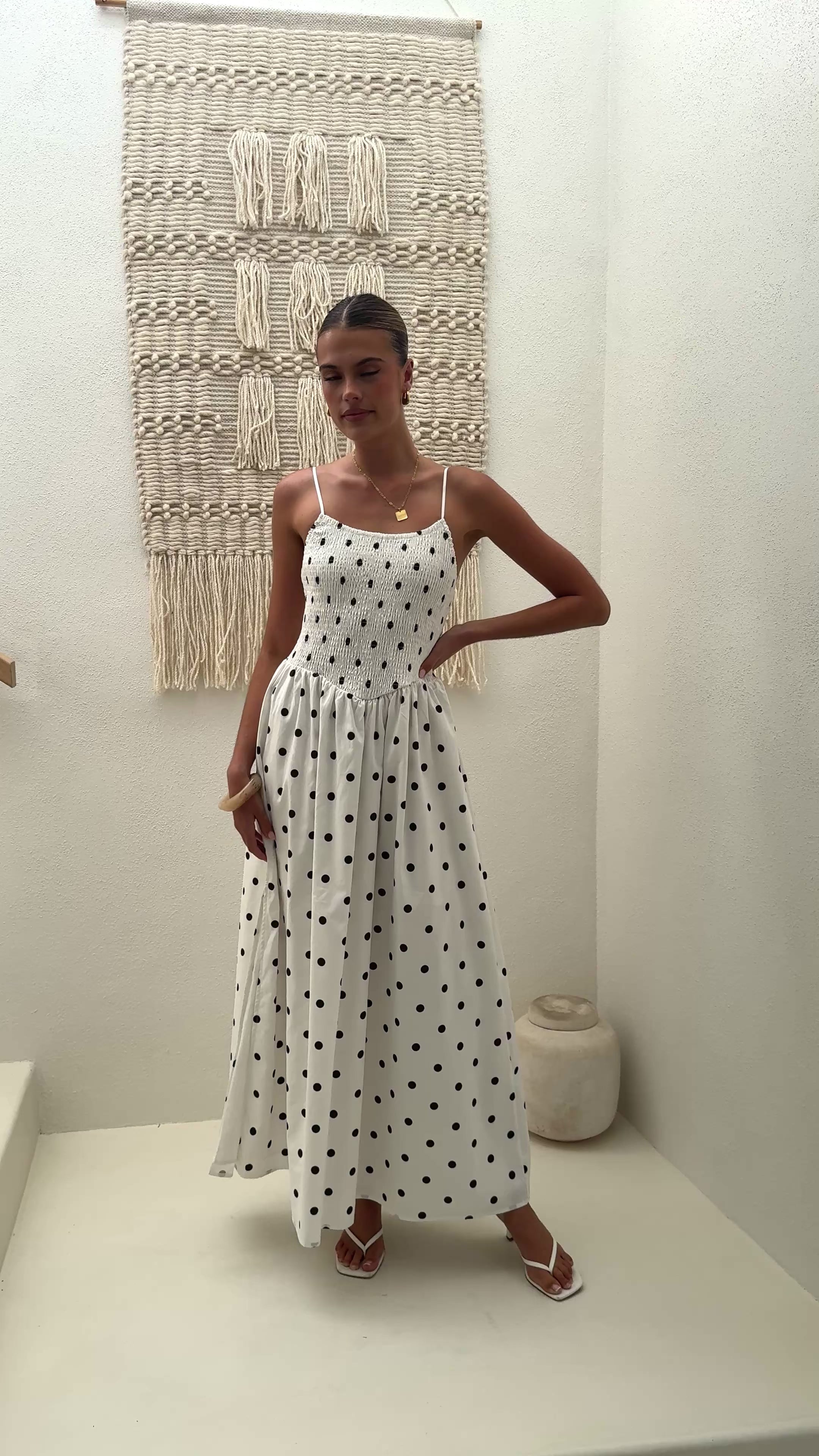 Load video: Gena Maxi Dress - White Polka - Billy J
