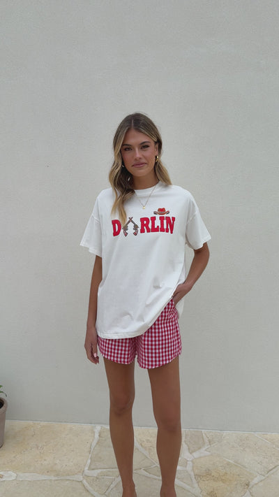 Load and play video in Gallery viewer, Darlin Top &amp; Shorts Set - White/Red Gingham - Billy J
