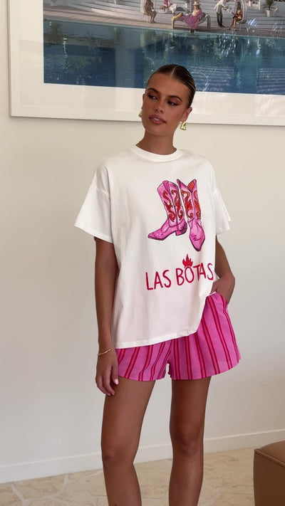 Load and play video in Gallery viewer, Las Botas Top and Shorts Set - White/Pink - Billy J
