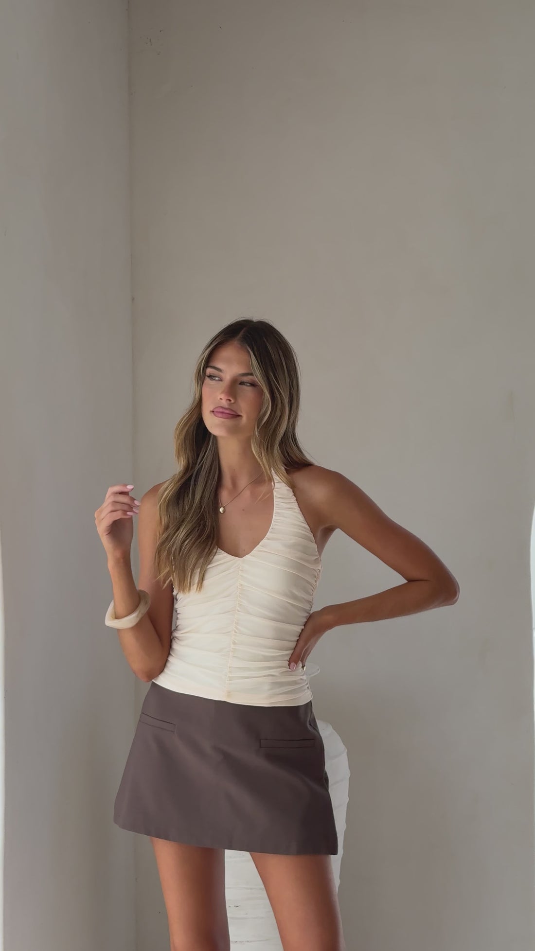 Kylie Halter Neck Top - Cream - Billy J