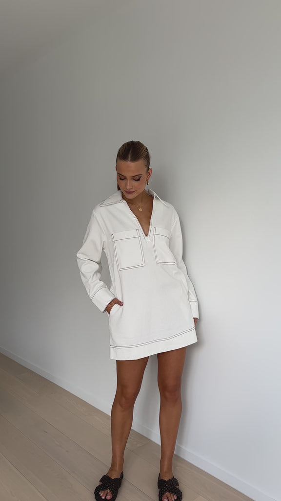 Tara Long Sleeve Mini Dress - White - Billy J