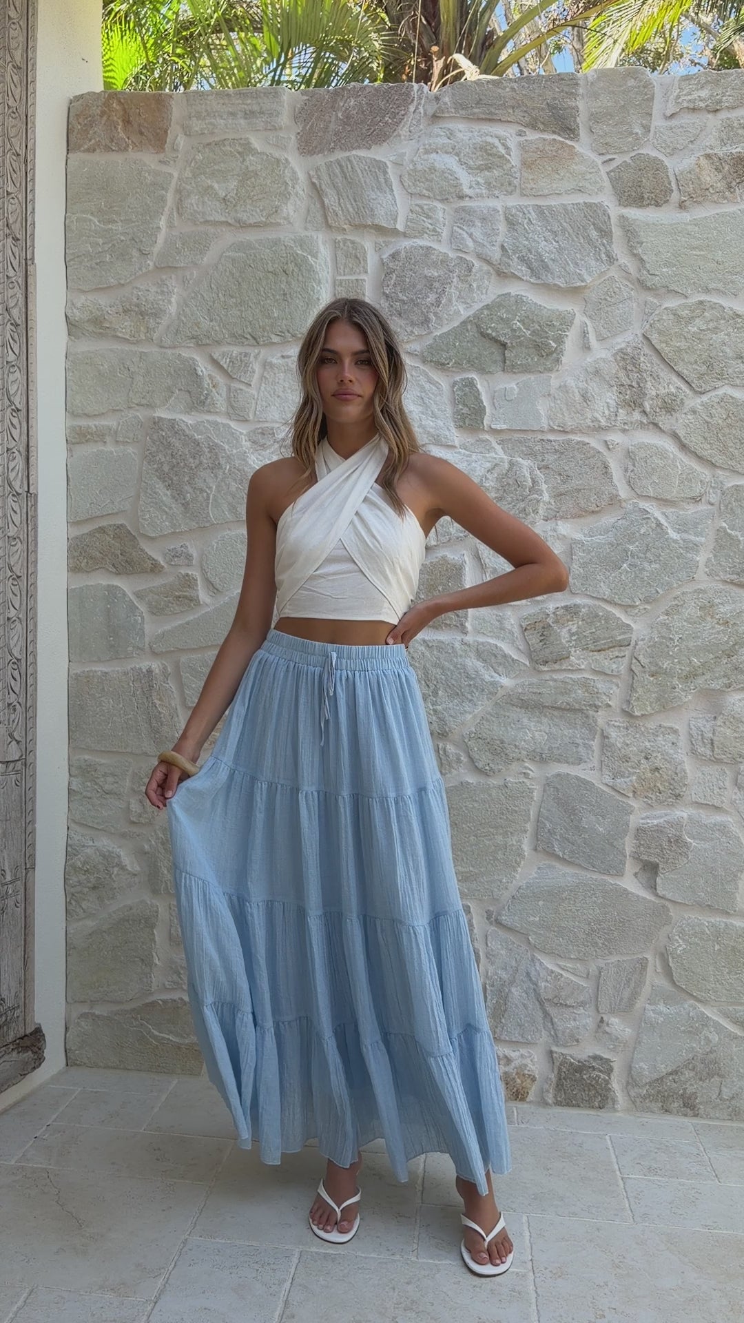 Load video: Cartier Tiered Maxi Skirt - Blue - Billy J