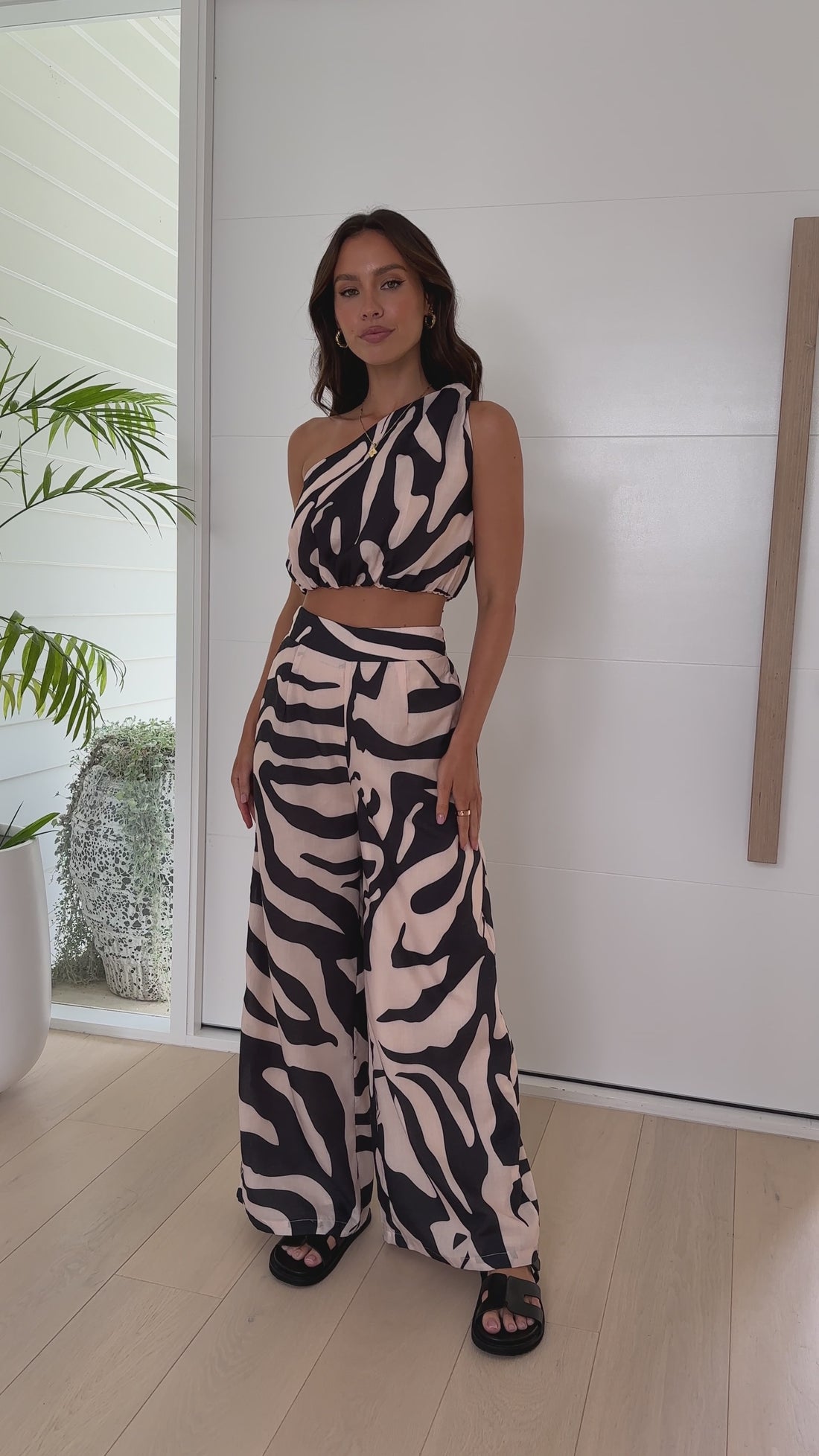 Idris Crop Top and Pants Set - Black / Beige Zebra - Billy J