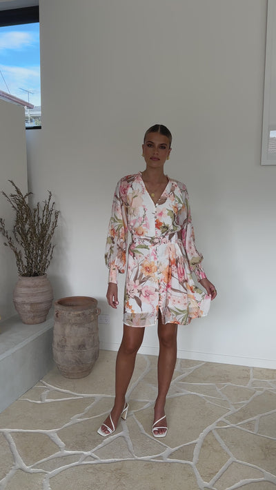 Load and play video in Gallery viewer, Cataleya Mini Dress - Peach Floral - Billy J
