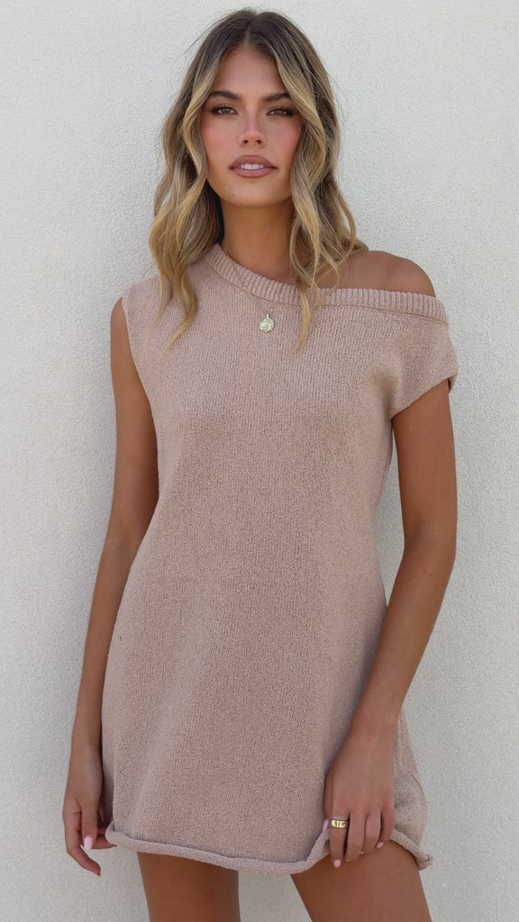 Robin Off Shoulder Mini Dress - Taupe - Billy J