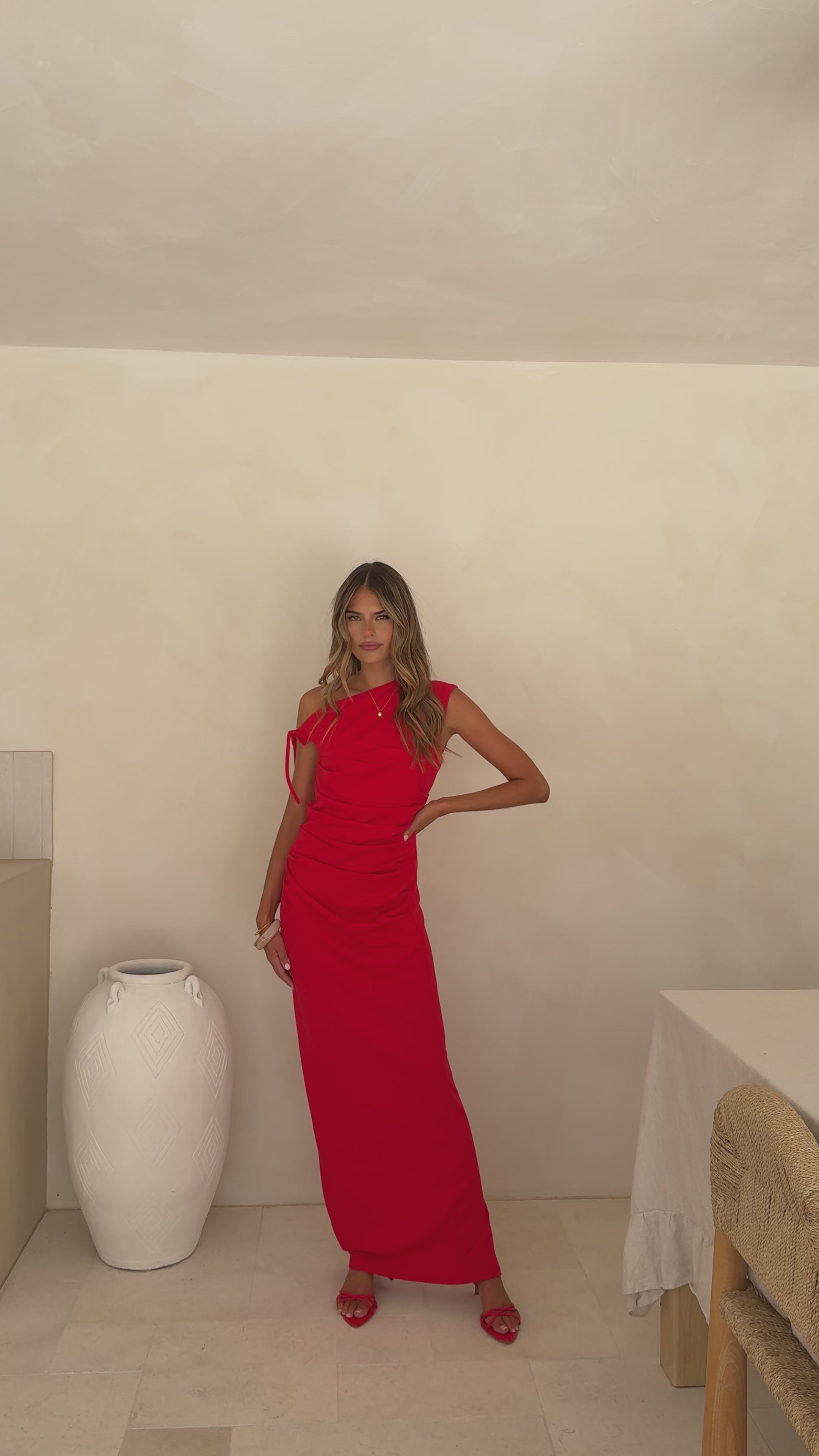 Load video: Lealah Maxi Dress - Red - Billy J