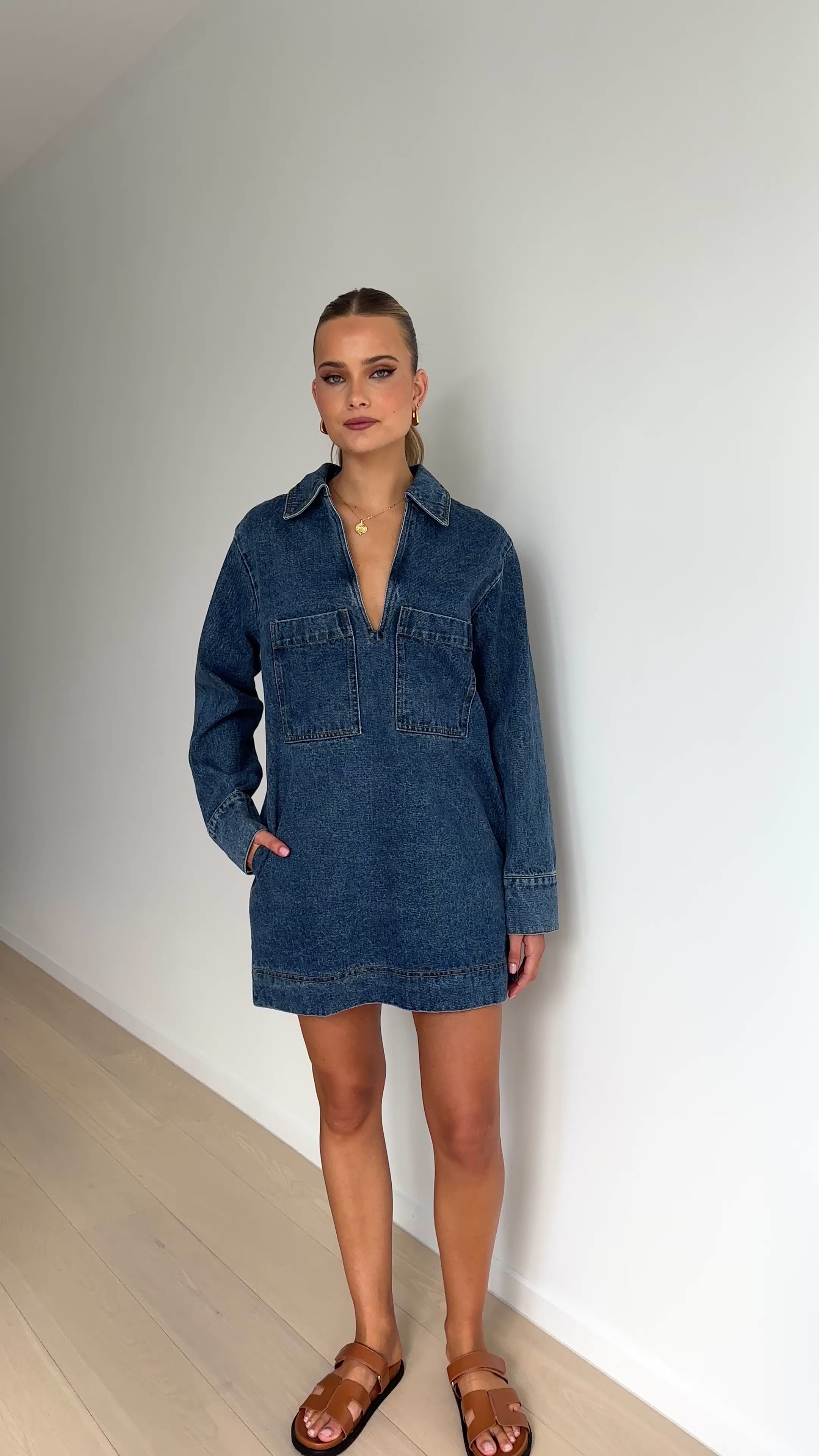 Tara Long Sleeve Mini Dress - Denim - Billy J