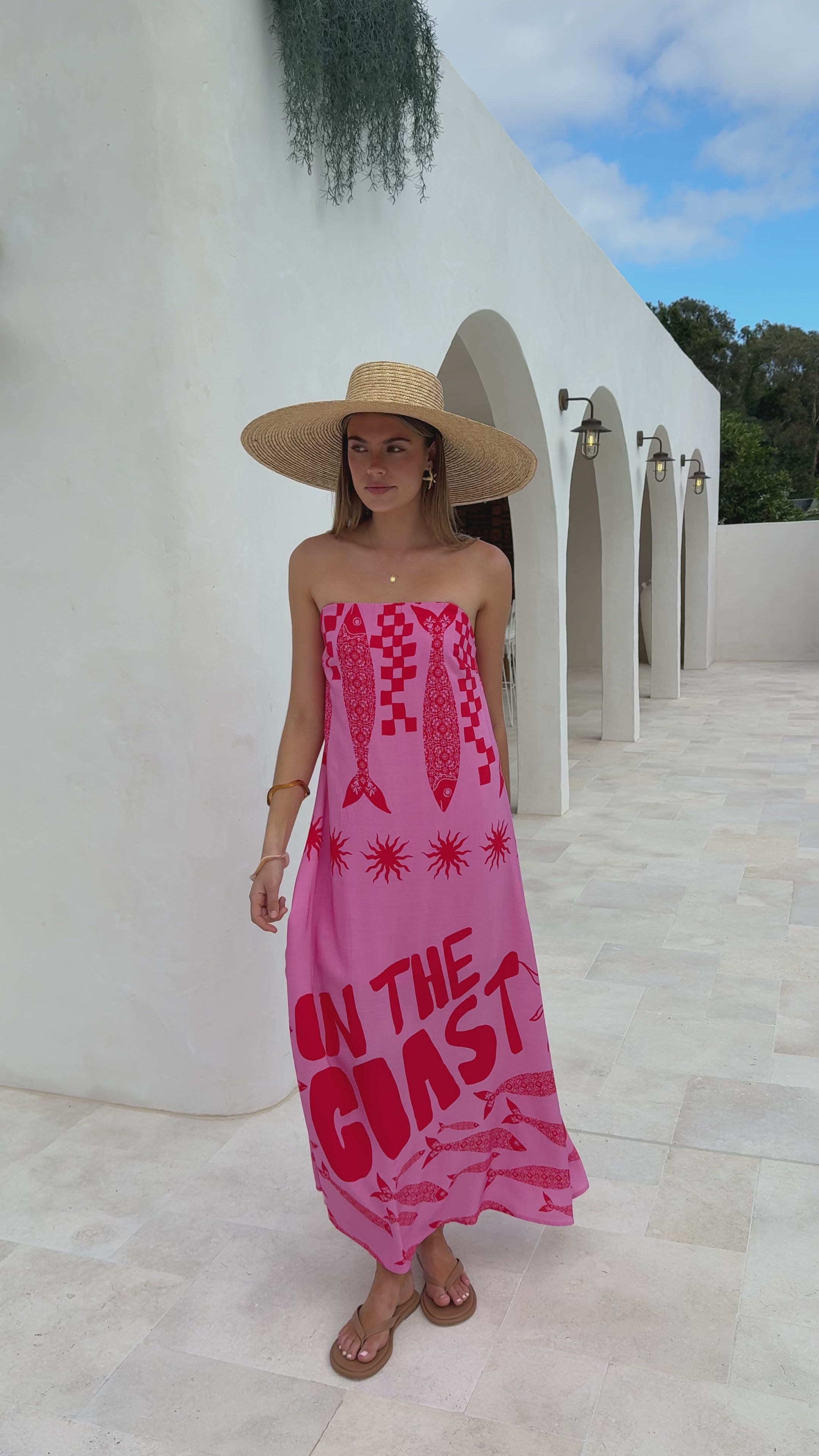 Load video: Elidie Strapless Maxi Dress - Pink/Red Tide - Billy J