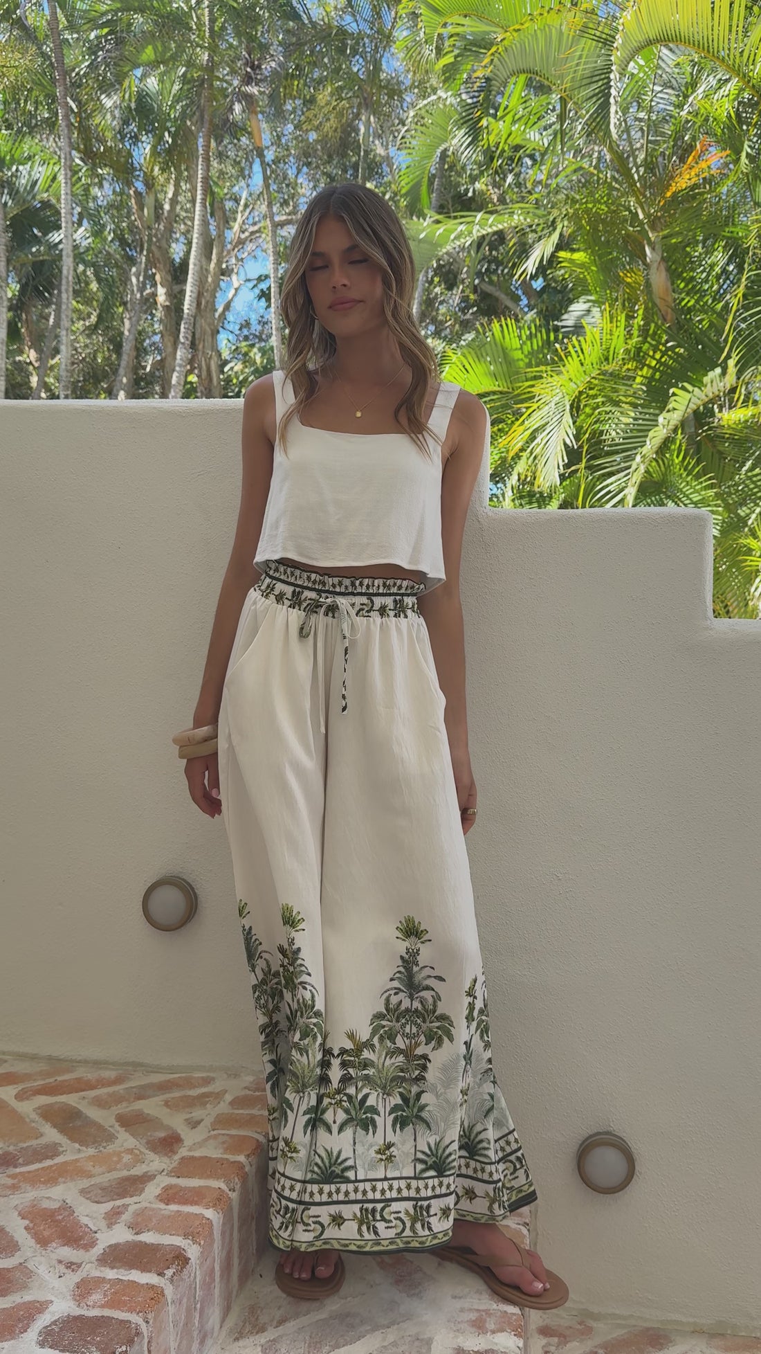 Avery Wide Leg Pants - Palm Garden - Billy J