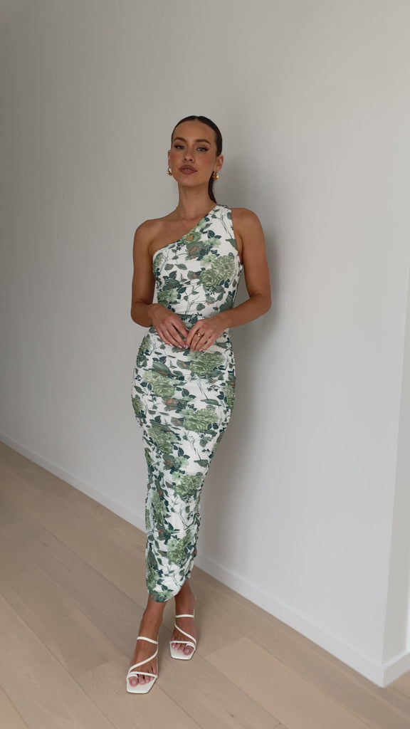 Natalia Midi Dress - Dark Green Floral - Billy J