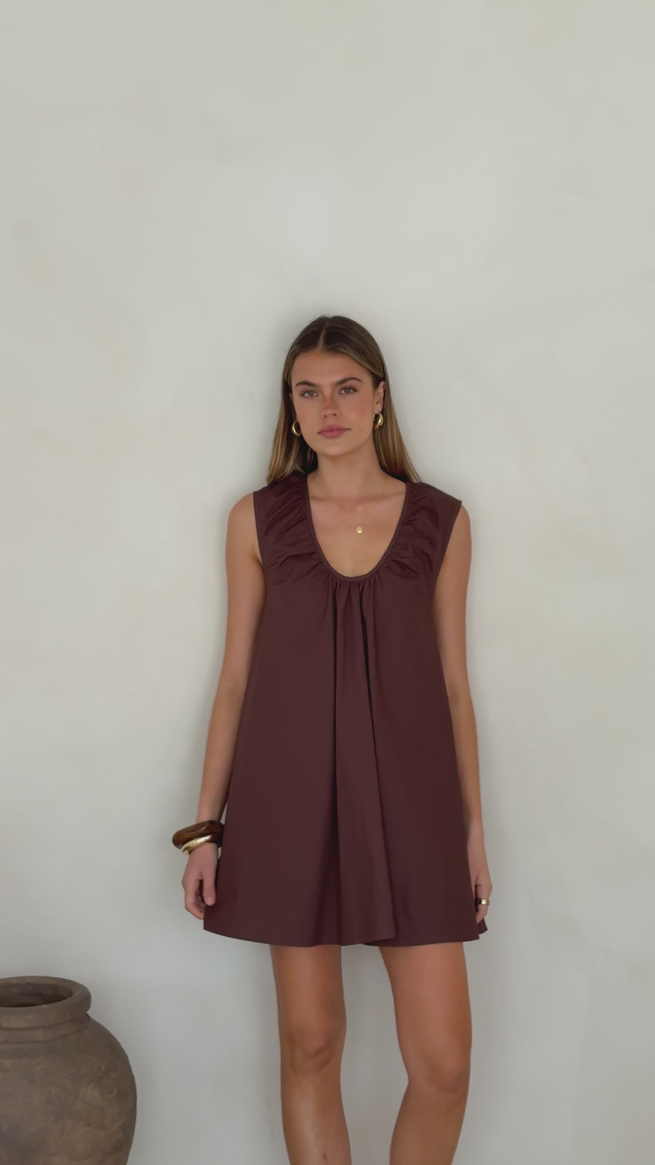 Load video: Vanessa Mini Dress - Chocolate - Billy J