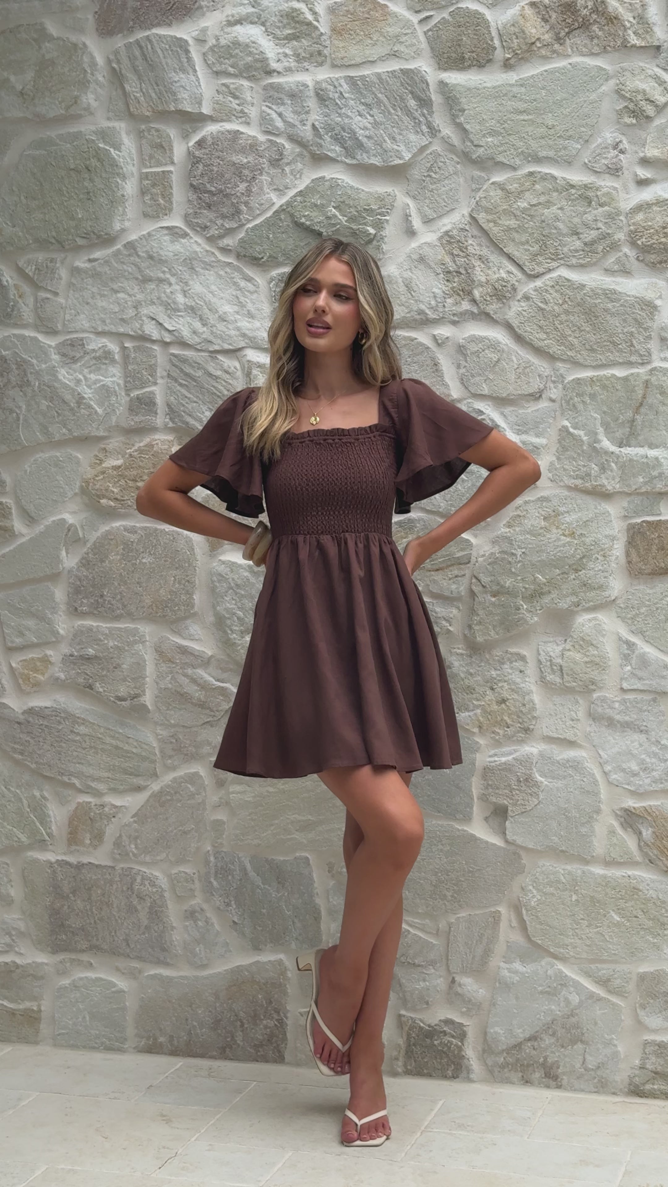Load video: Molly Linen Mini Dress - Chocolate - Billy J