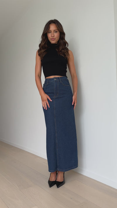 Load and play video in Gallery viewer, Fiona Denim Maxi Skirt - Indigo - Billy J
