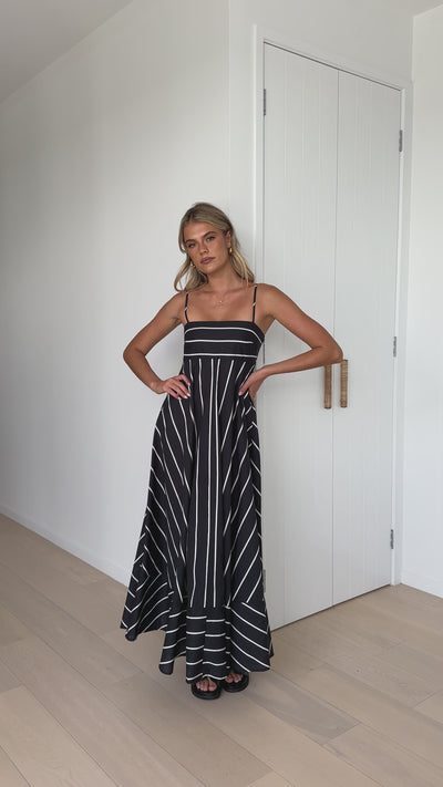 Load and play video in Gallery viewer, Kaethe Maxi Dress - Black / White Stripe - Billy J
