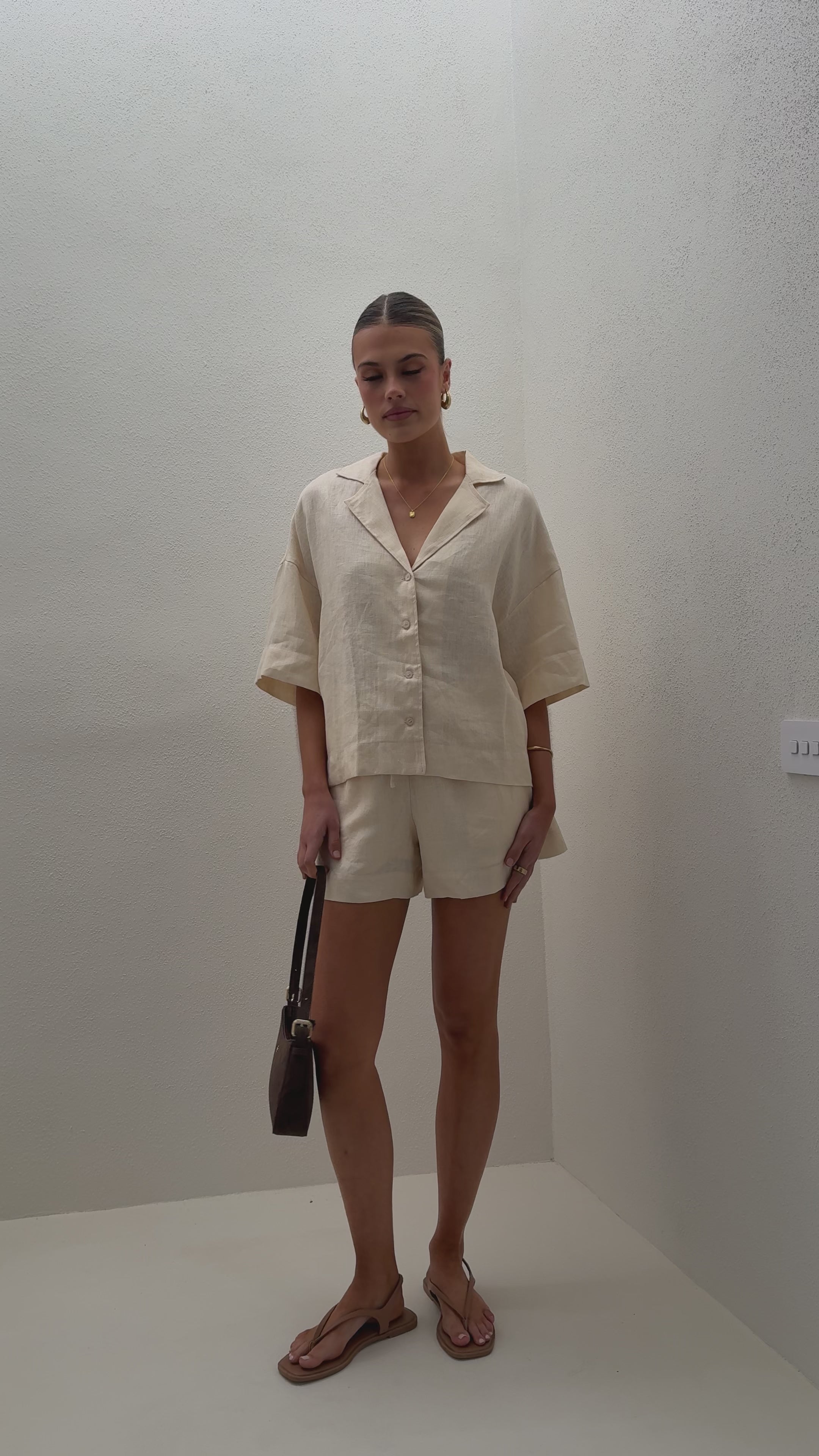 Load video: Luna Button Up Shirt - Natural - Billy J