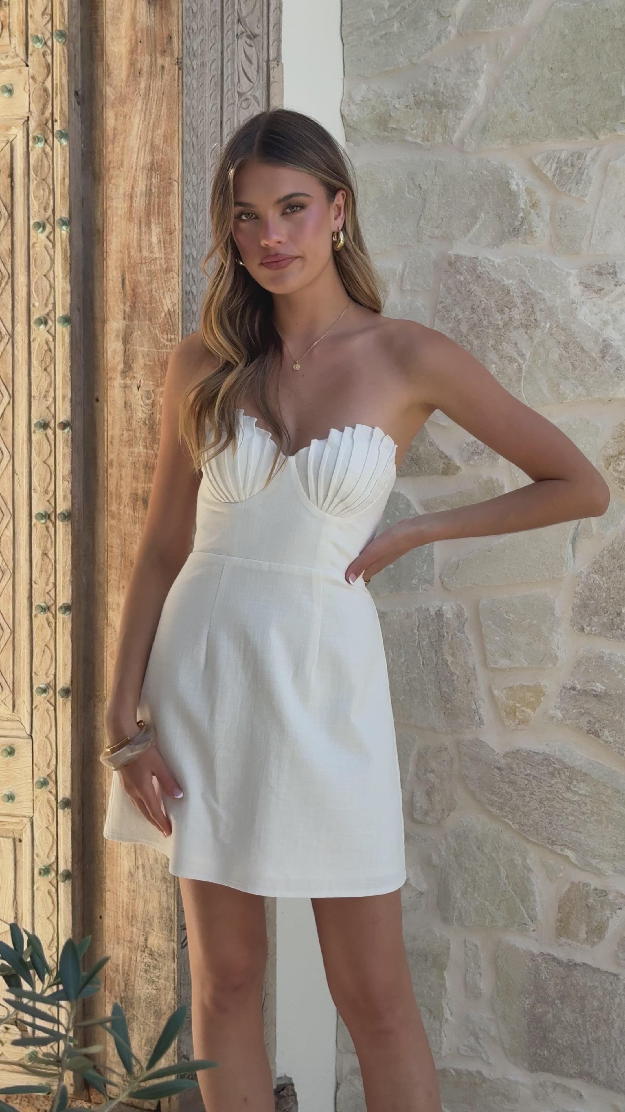 Load video: Lana Strapless Mini Dress - White - Billy J
