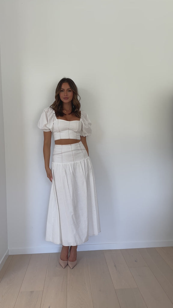 Vivien Top and Maxi Skirt Set - White - Billy J