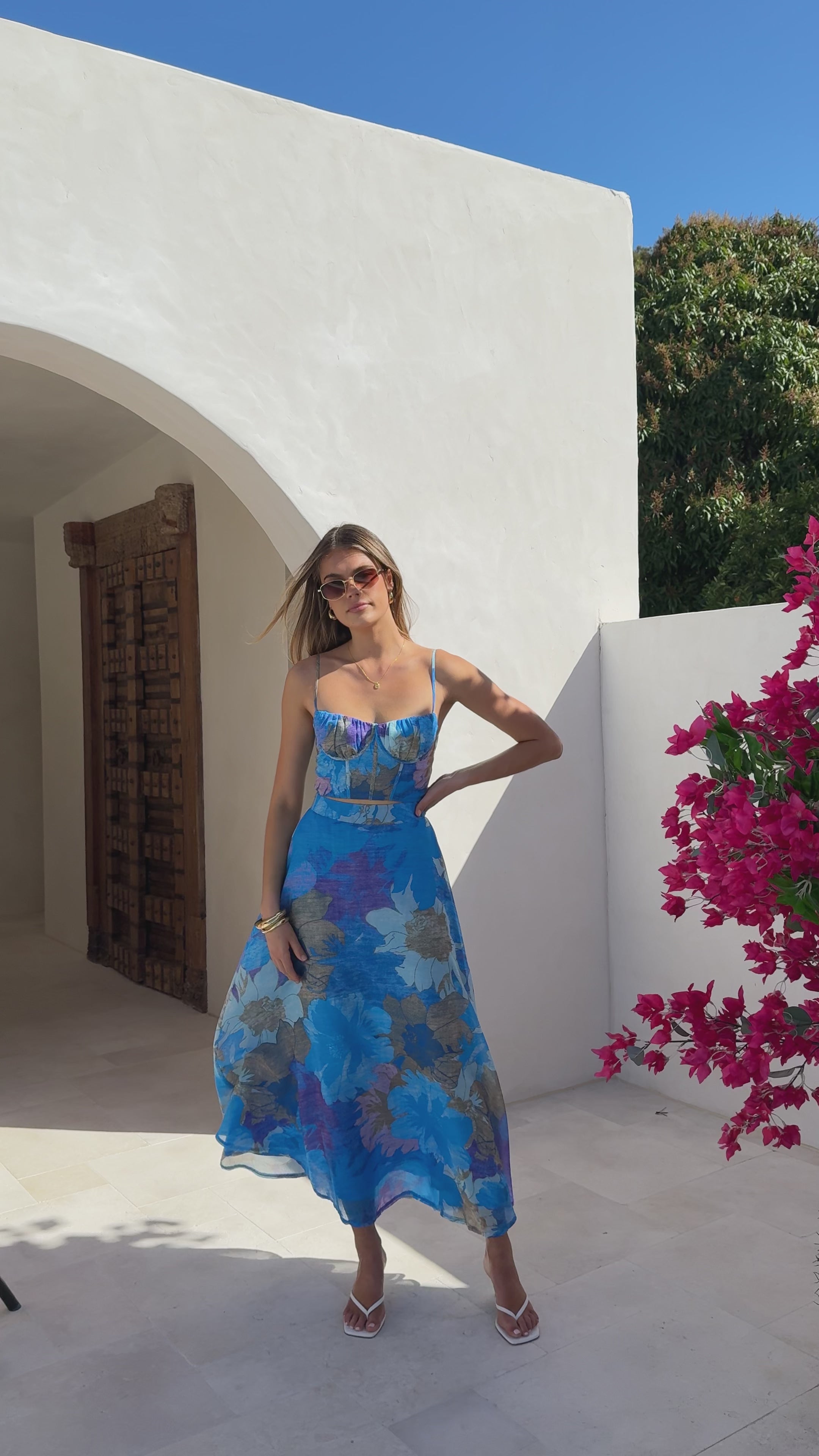 Load video: Rixie Maxi Skirt - Blue Floral - Billy J