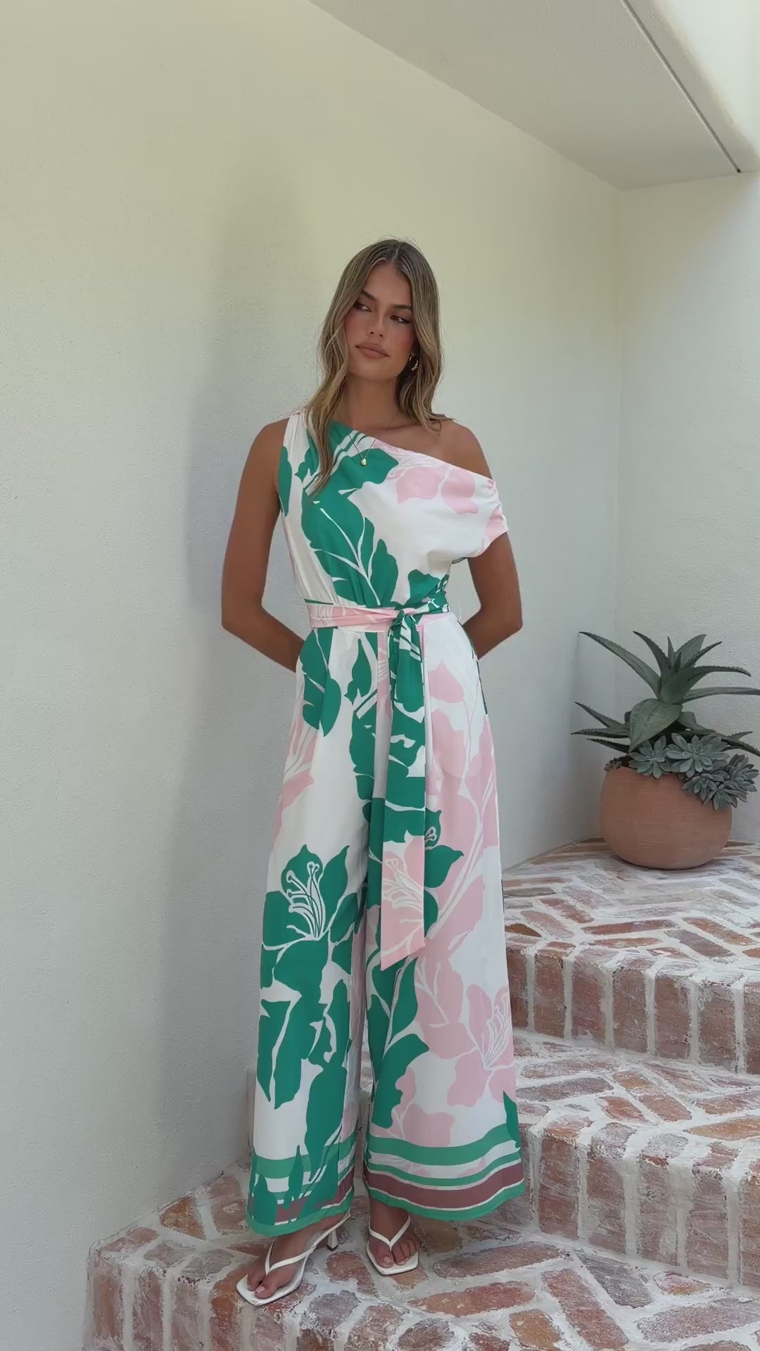 Oasis One Shoulder Jumpsuit - Pink/Green - Billy J