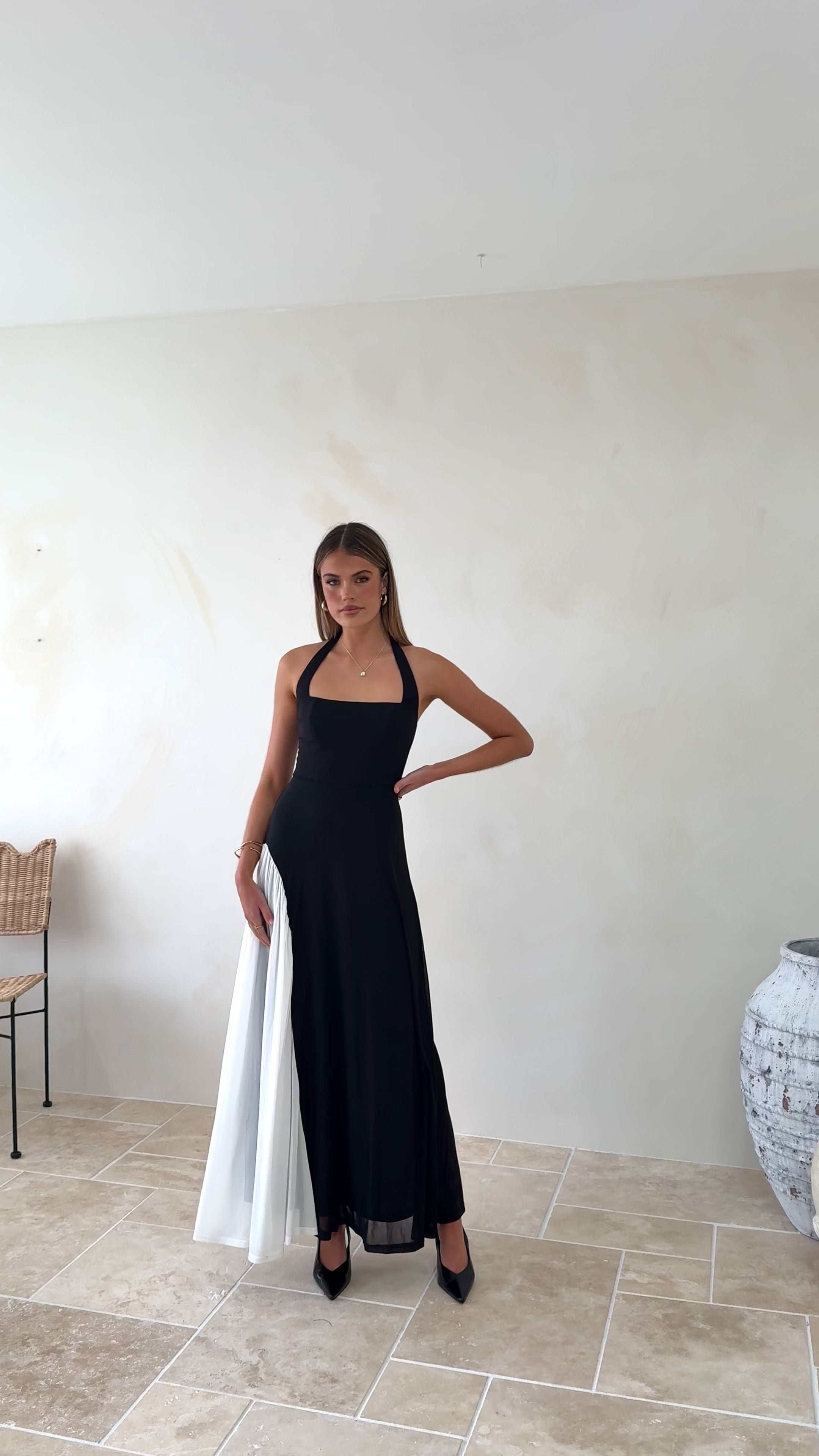 Load video: Cia Maxi Dress - Black/White - Billy J