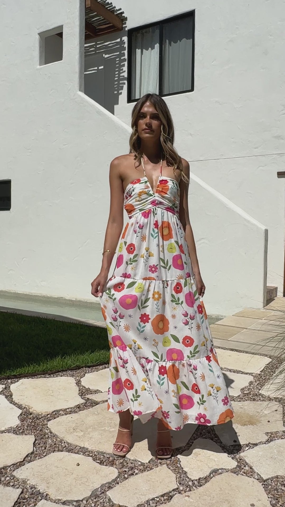 Taffeta Maxi Dress - White Floral - Billy J