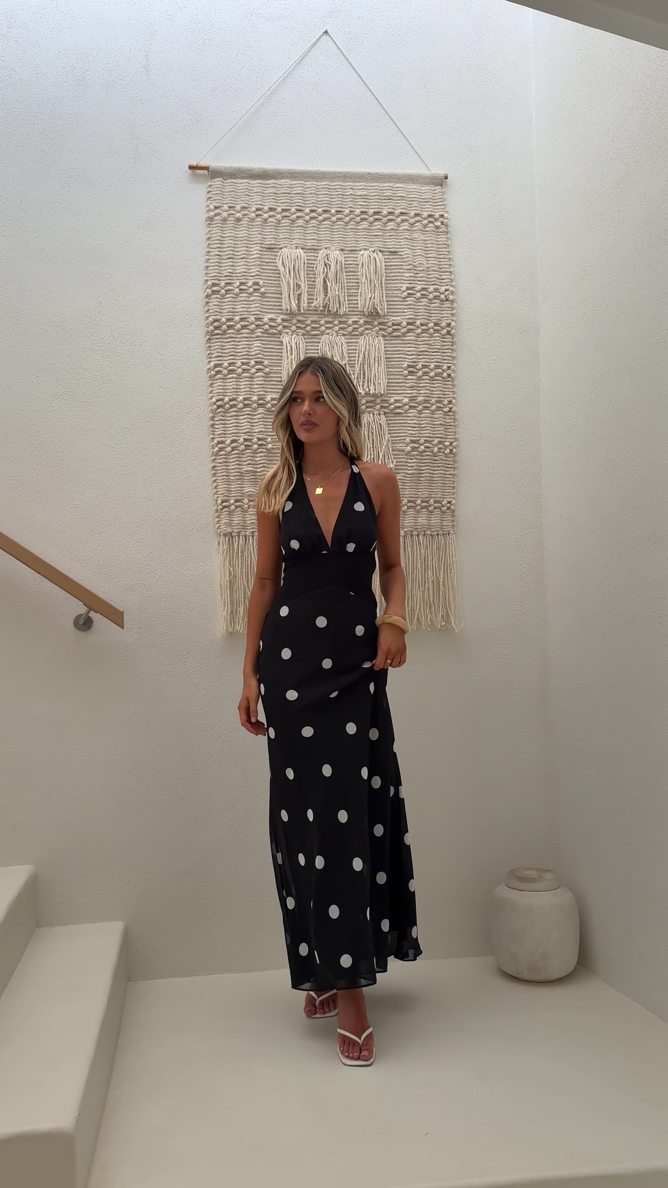 Load video: Nya Maxi Dress - Black/White Polka Dot - Billy J