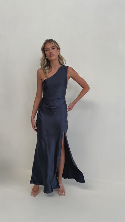 Load and play video in Gallery viewer, Victoria Maxi Dress - Navy - Billy J
