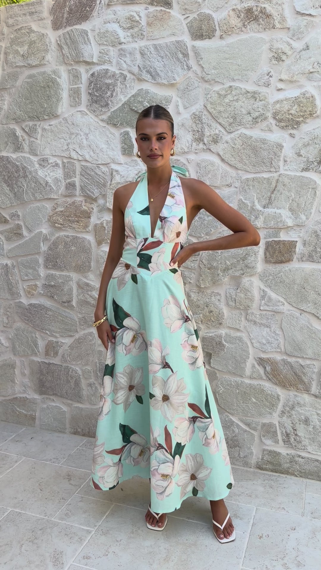 Skye Maxi Dress - Aqua/White Floral - Billy J