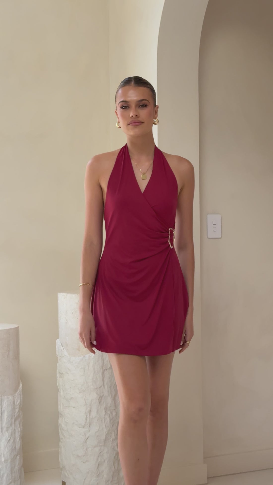 Brigitte Halter Mini Dress- Red - Billy J