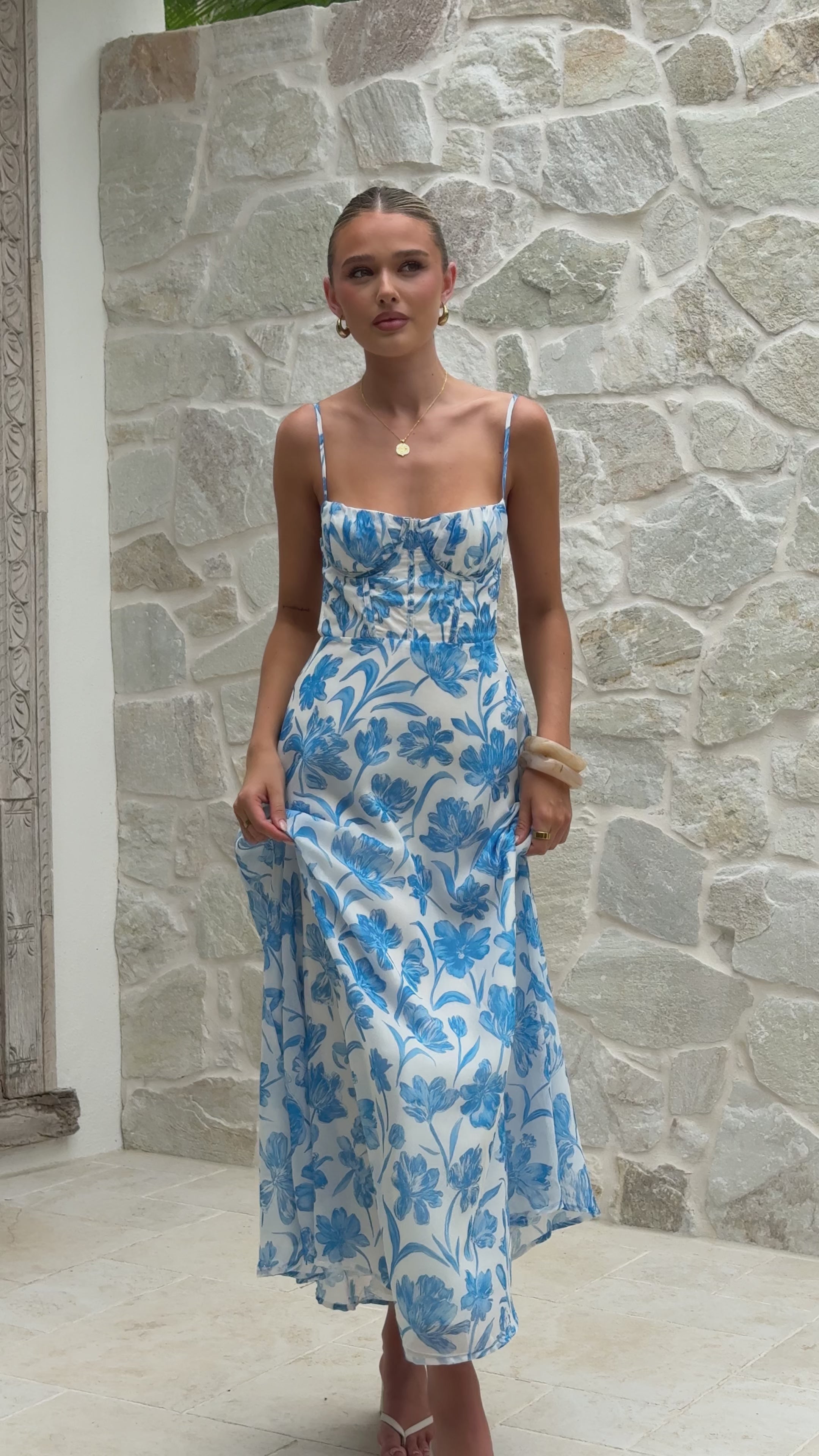 Load video: Rahima Maxi Dress - Blue Flower - Billy J