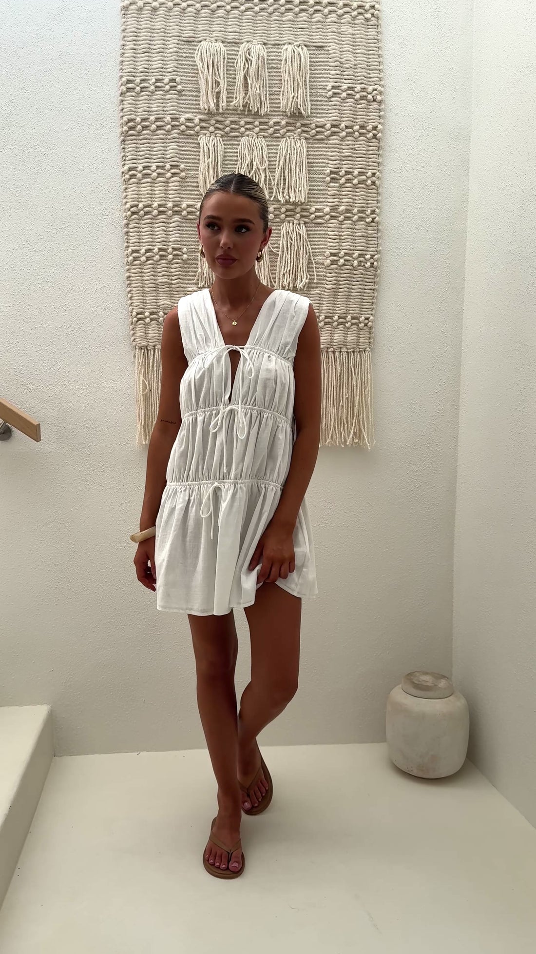 Elina Cinch Mini Dress - White - Billy J