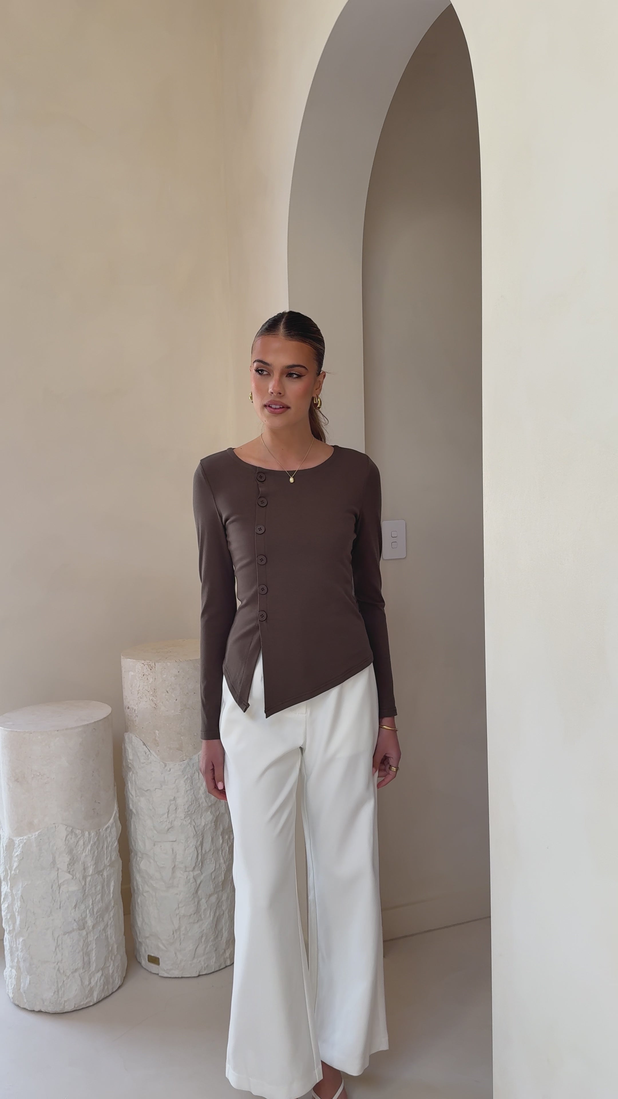 Load video: Addison Long Sleeve Top - Brown - Billy J