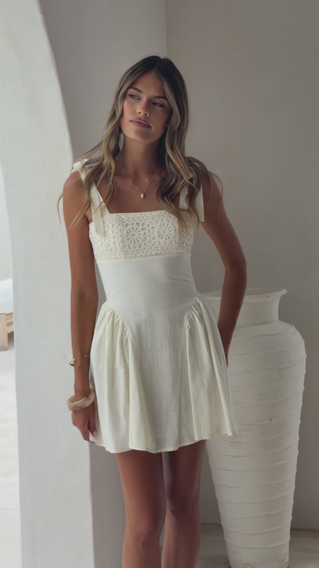 Nari Tie Strap Mini Dress - White - Billy J