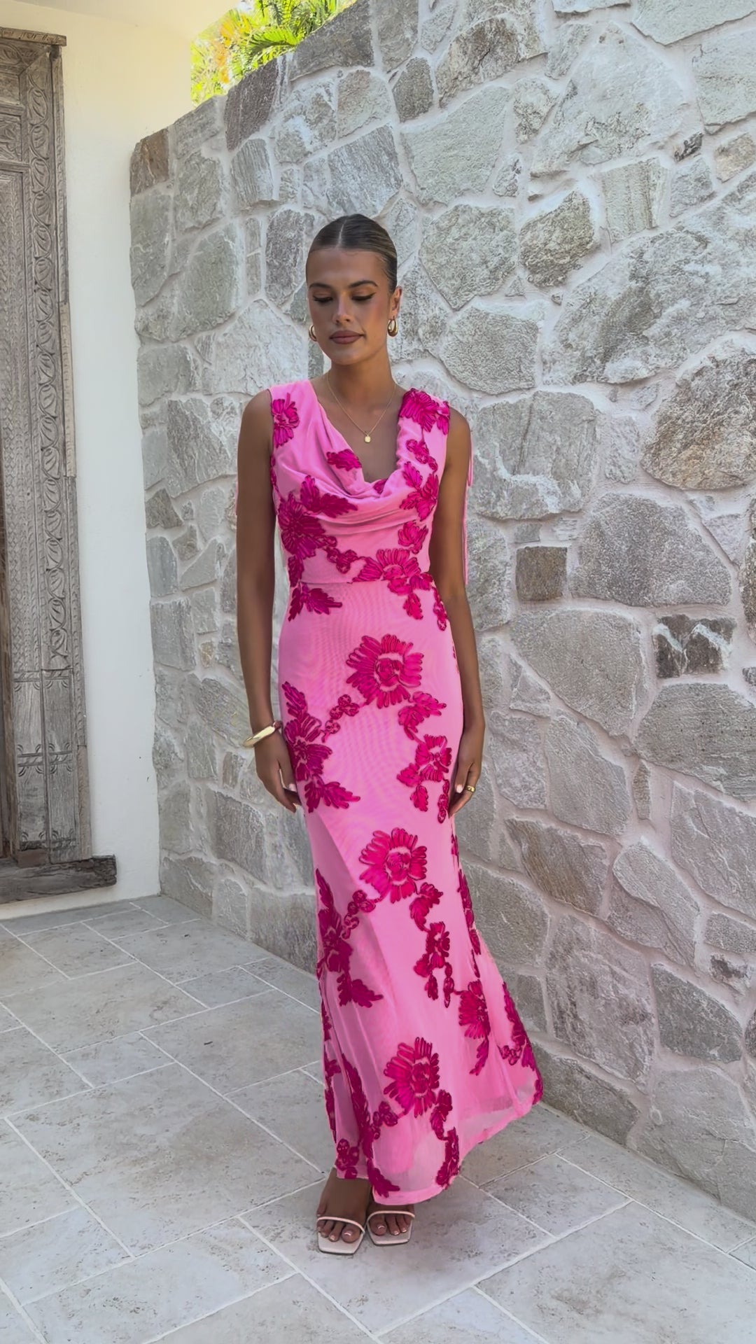 Load video: Nikova Maxi Dress - Pink Embroidery - Billy J