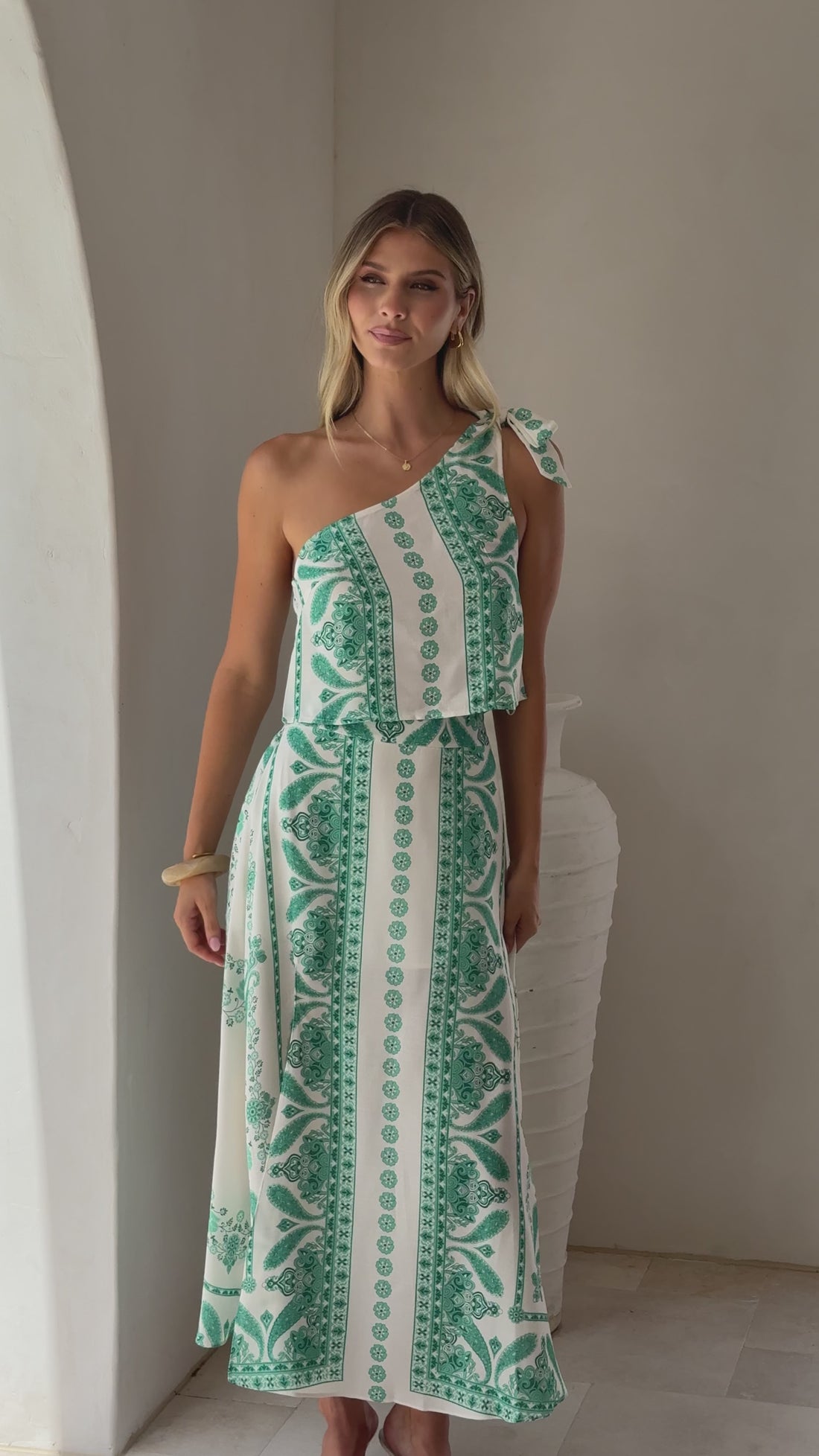 Julia One Shoulder Top - Green Aztec - Billy J