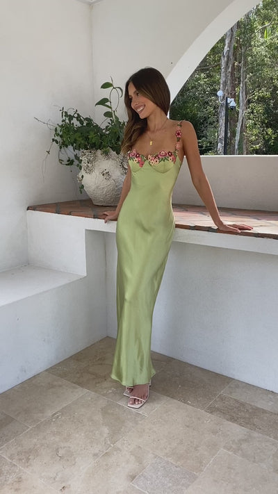 Load and play video in Gallery viewer, Aurora Maxi Dress - Lime - Billy J
