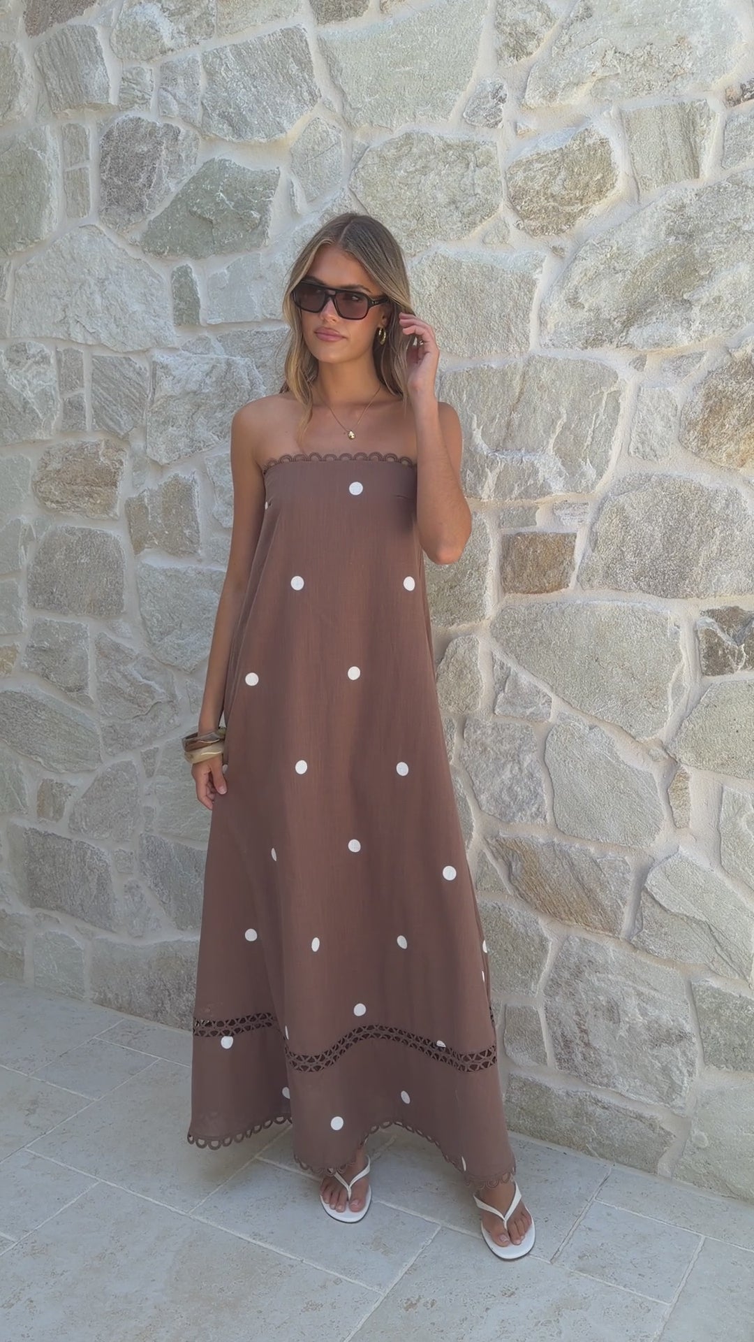 Sandra Maxi Dress - Chocolate/White Polka - Billy J