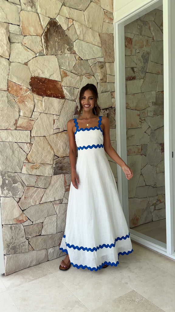 Daleyza Maxi Dress - White / Blue - Billy J