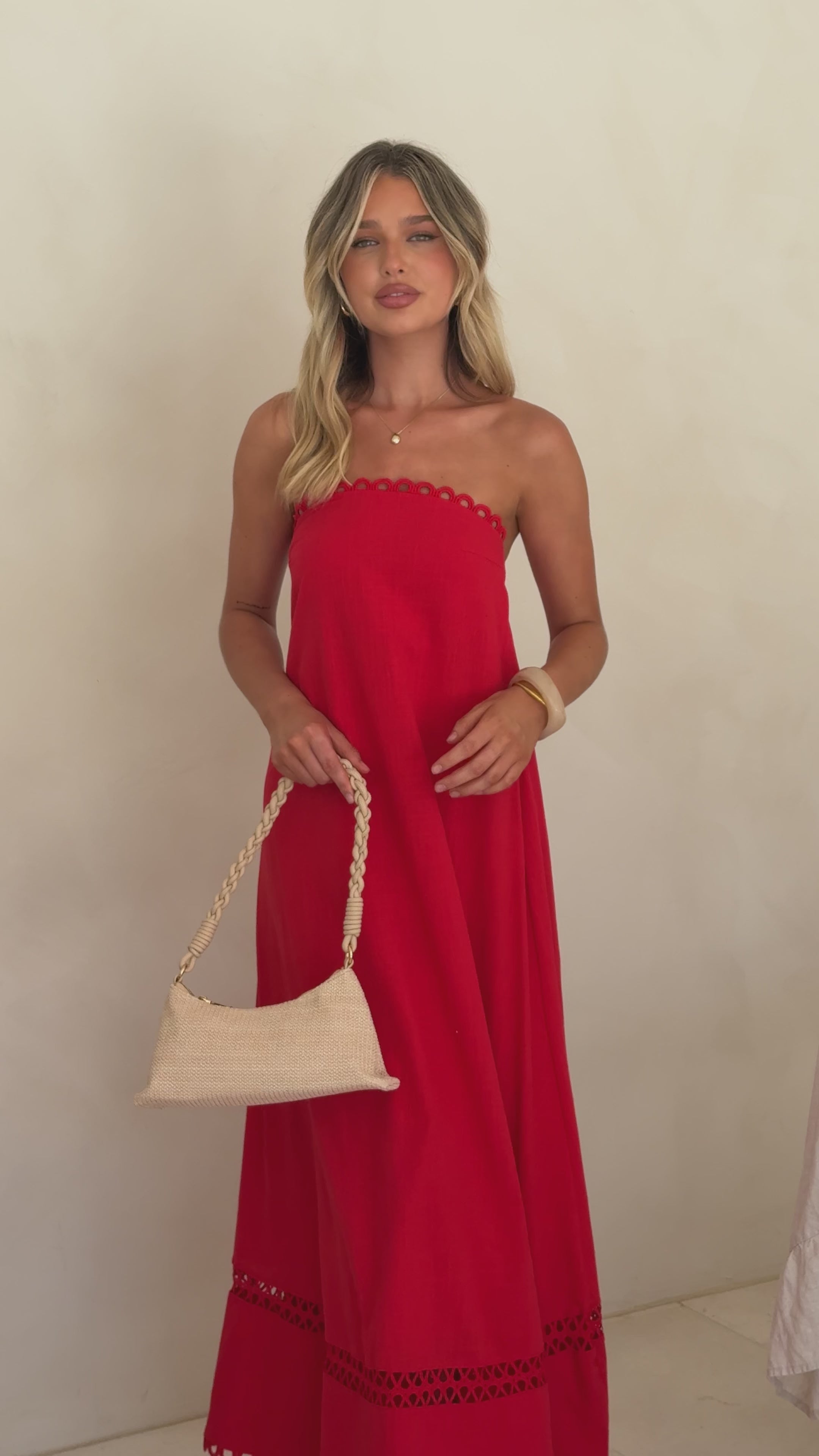 Load video: Sandra Maxi Dress - Red - Billy J
