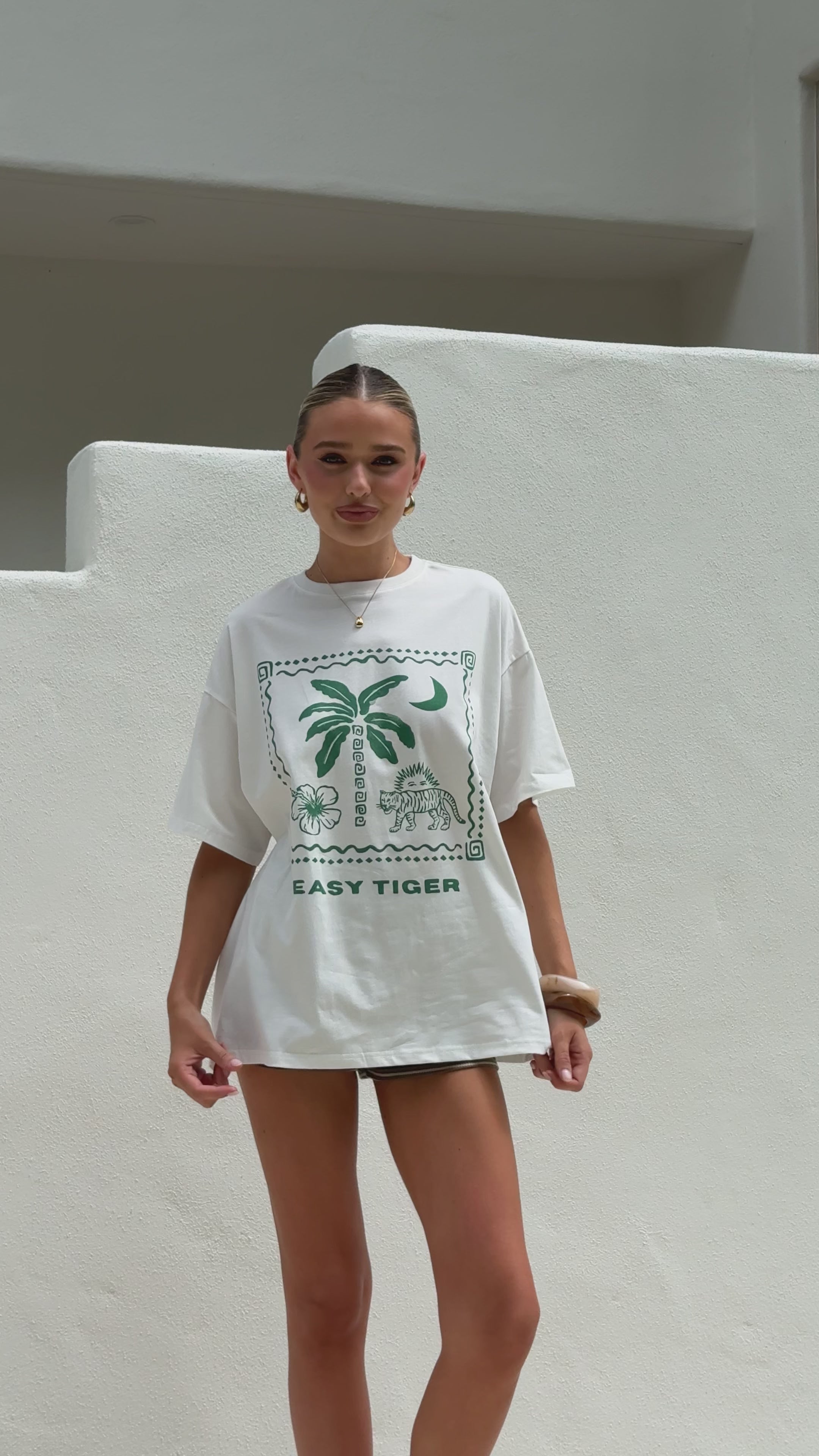 Load video: Easy Tiger T-Shirt and Shorts Set - White/Khaki Stripe - Billy J