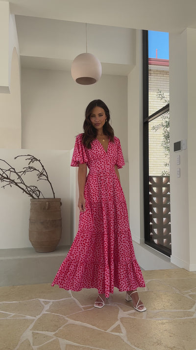 Load and play video in Gallery viewer, Nola Maxi Dress - Pink/Red Print - Billy J
