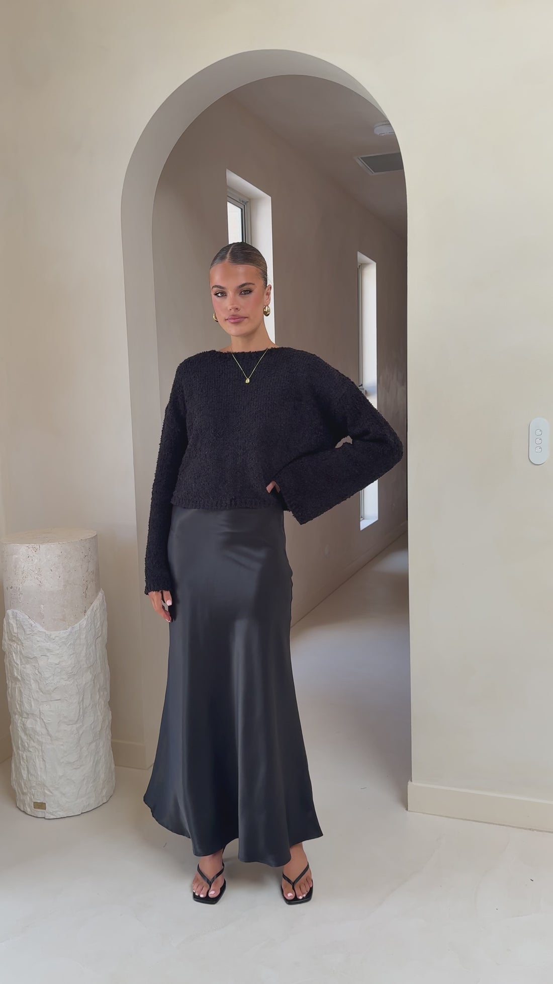 Zala Cropped Knit Sweater - Black - Billy J