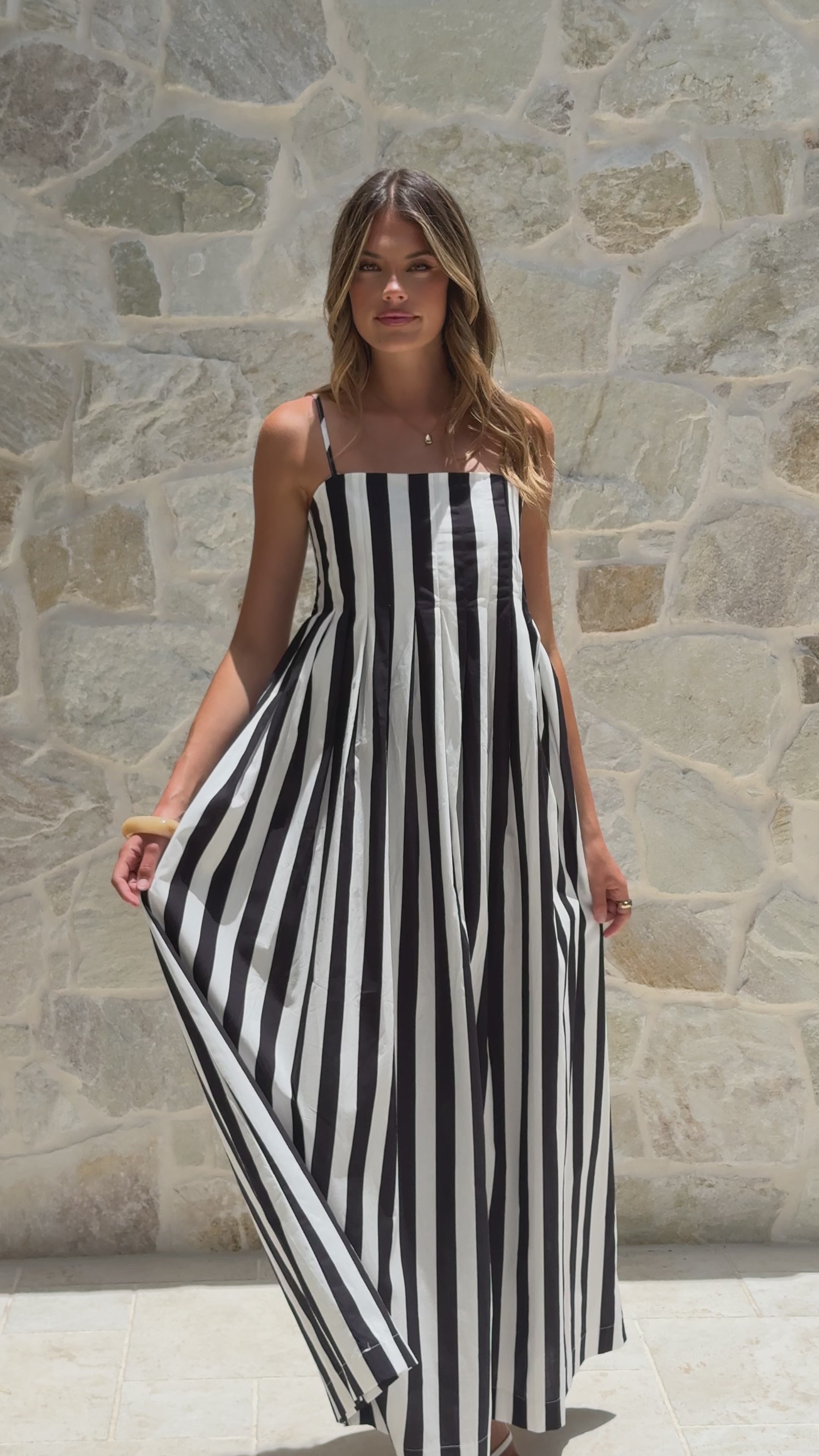Load video: Pippa Maxi Dress - Black Stripe - Billy J