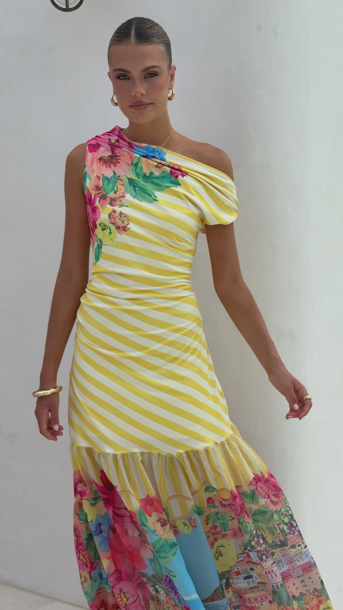 Vista Off Shoulder Maxi Dress - Positano Lemon - Billy J