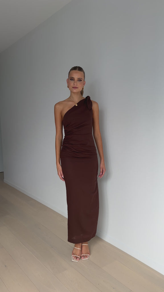 Nahilla One Shoulder Maxi Dress - Chocolate - Billy J