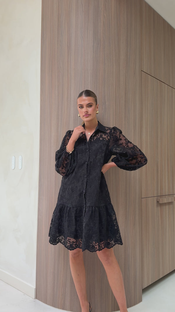 Acacia Lace Mini Dress - Black - Billy J