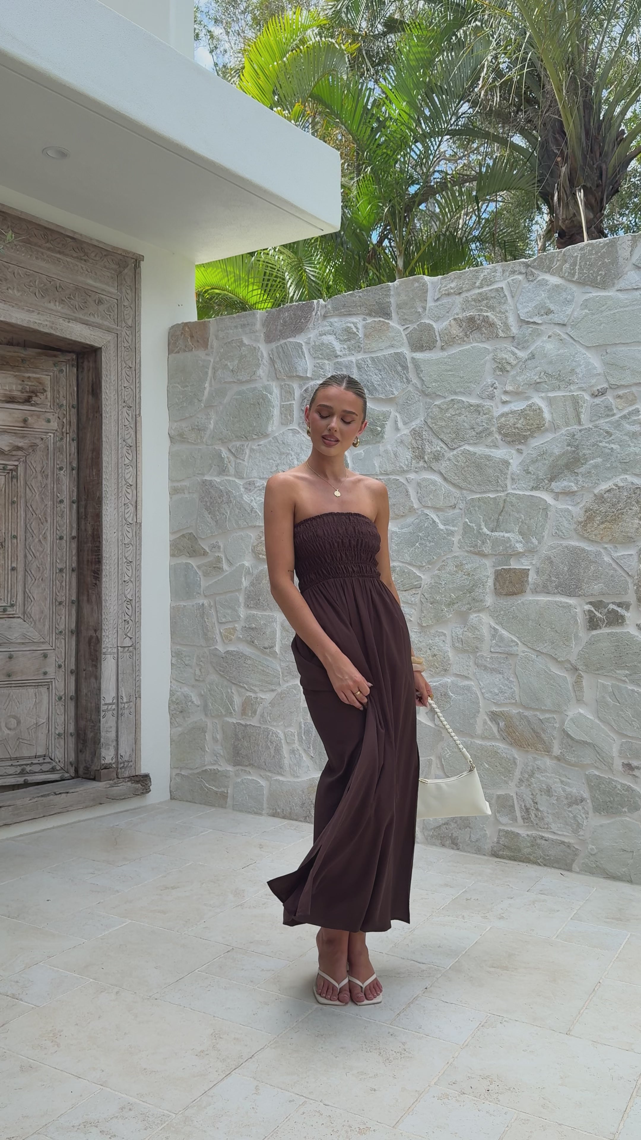 Load video: Marcy Maxi Dress - Brown - Billy J
