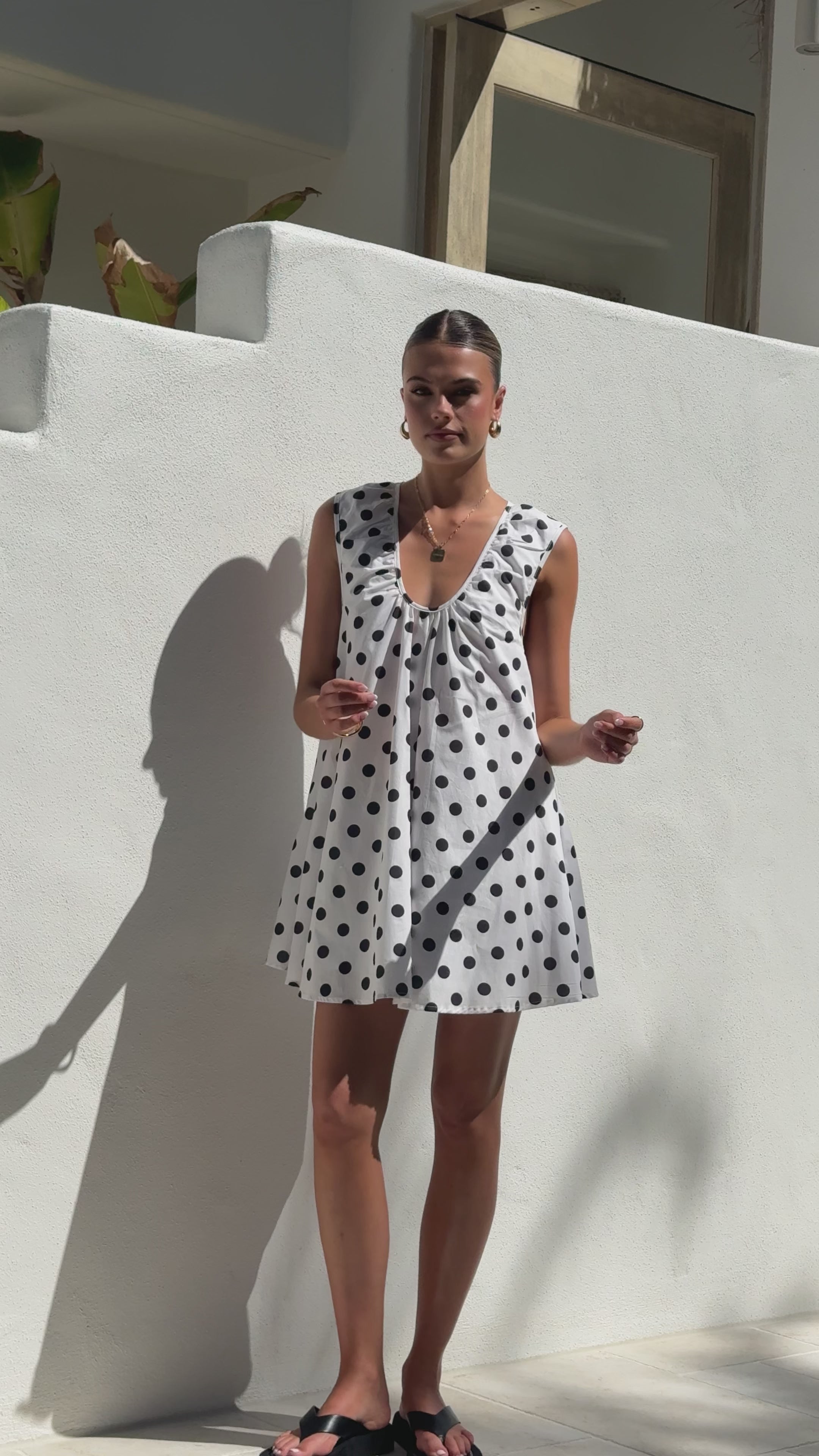 Load video: Vanessa Mini Dress - White Polka - Billy J